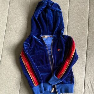 Aviator Nation Kids Velvet Royal Blue Hoodie with Bold Red Stripes